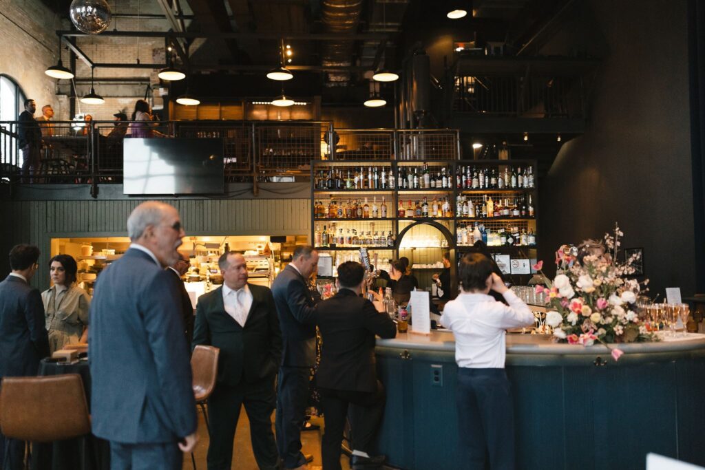 Guests mingle around the Fringe Bar in Philadelphia