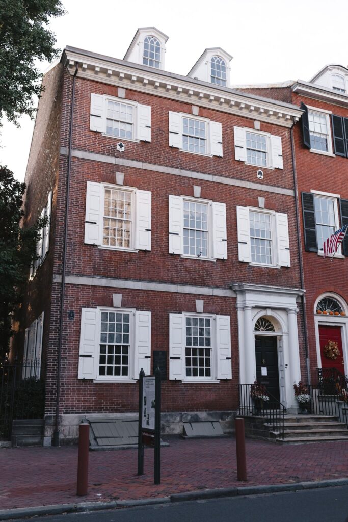 Exterior view of a three story 18th century brick venue in Philadelphia | Powel House wedding photography by Shiloh Leath